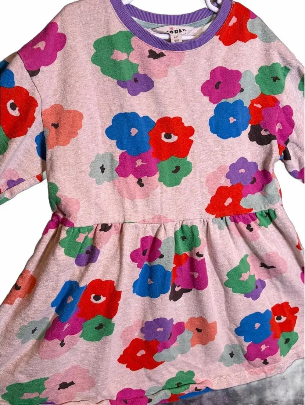 Mini Boden Girls 6-7Y Floral Sweatshirt Dress Multicolor Cotton Style G4395